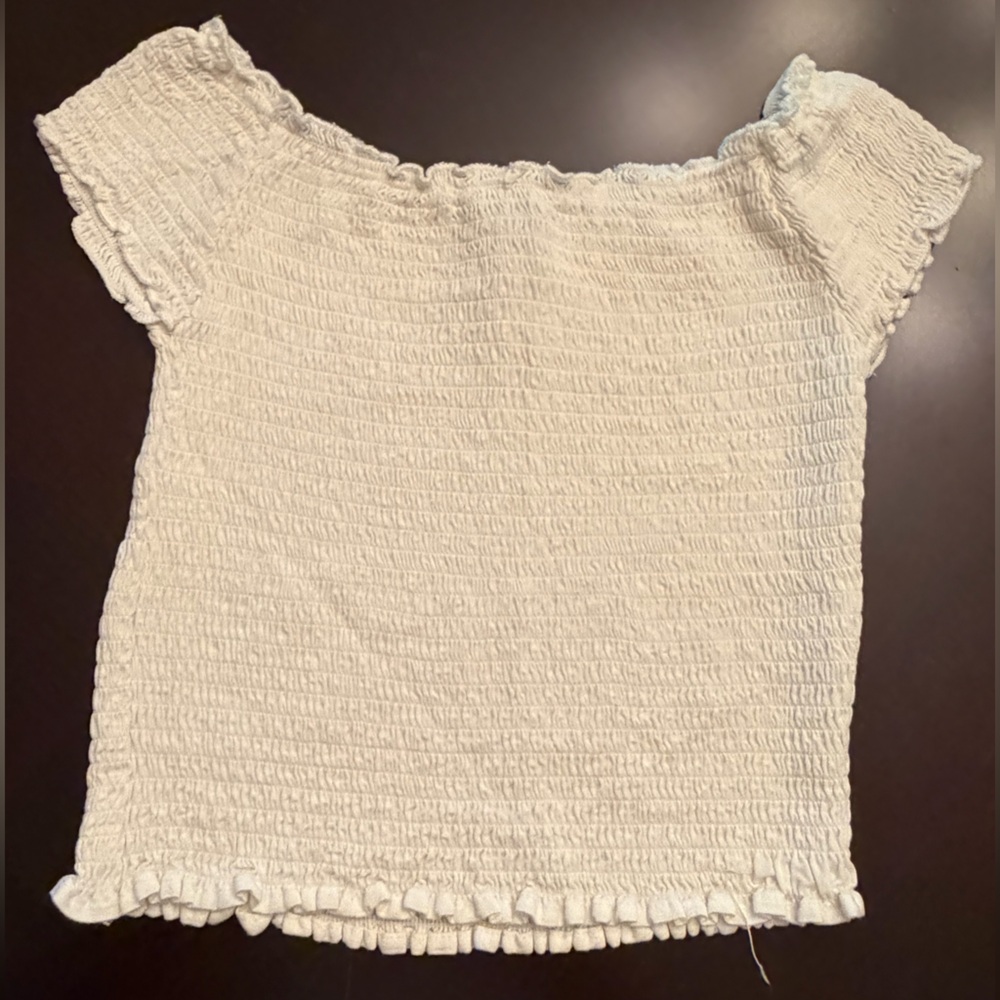 Brandy Melville Ivory Smocked Ruffle Crop Top